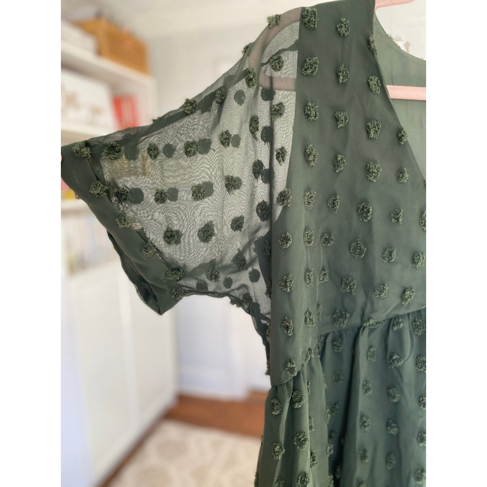 Kirundo Green Swiss Dot Chiffon Mini Dress Romantic Summer Wedding Guest Elegant - Picture 4 of 7